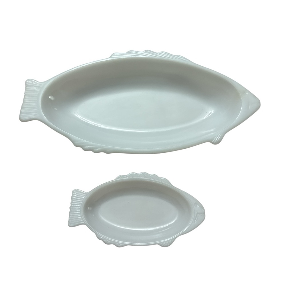 Glassbake White Fish-Shaped Milk Glass Serving Set